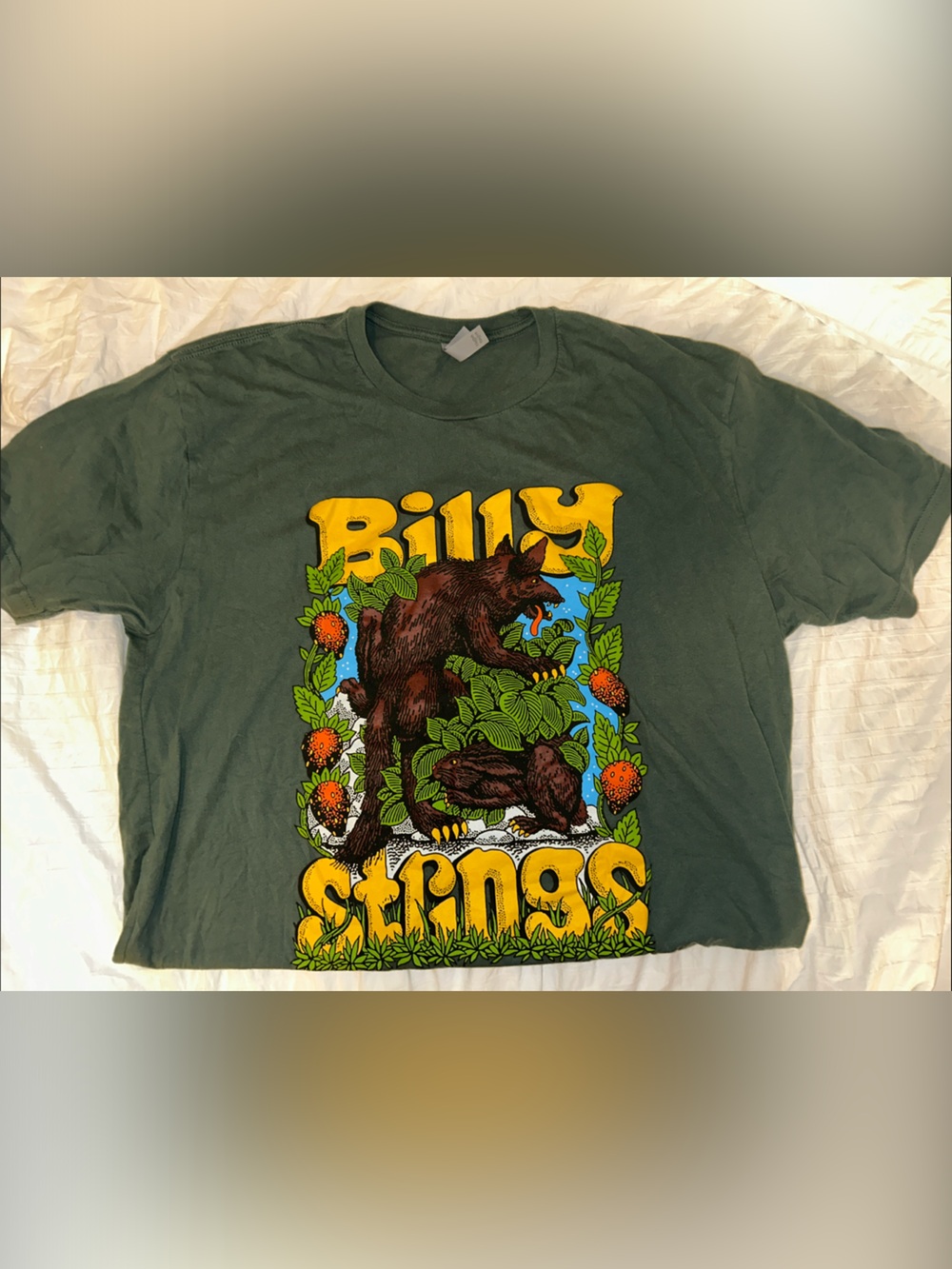 Billy Strings Shirt in Olive Green with Bear Print